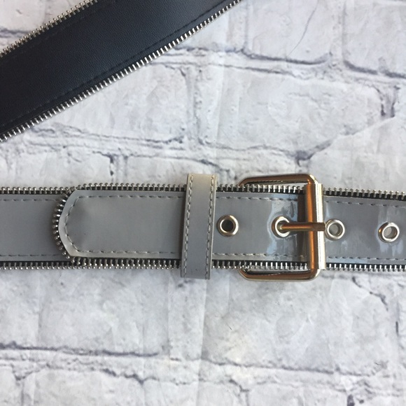 GRAY WITH SILVER ZIPPER DETAILS TRIM BELT SIZE L - Picture 7 of 8